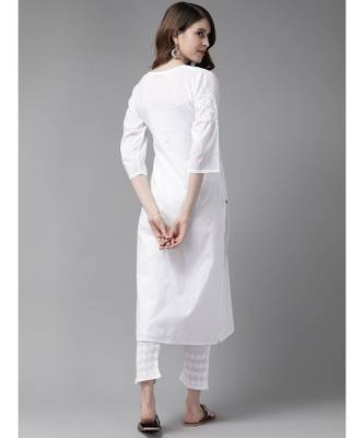 Ada Women Hand Embroidered White Cotton Chikankari Kurta Set - A811198 2