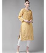 Ada Women Hand Embroidered Fawn/White Cotton Chikan Kurta Set - A811189