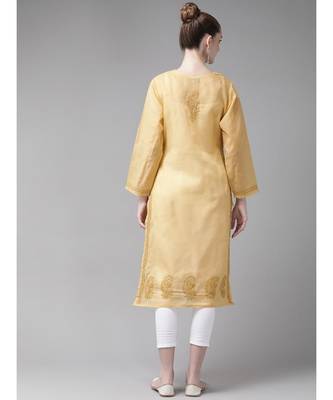 Ada Women Hand Embroidered Fawn/White Cotton Chikan Kurta Set - A811189 2