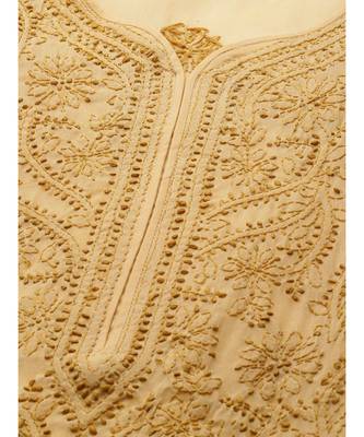 Ada Women Hand Embroidered Fawn/White Cotton Chikan Kurta Set - A811189 5