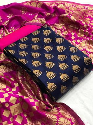 VredeVogel Blue Banarasi silk Unstitched dress material 1