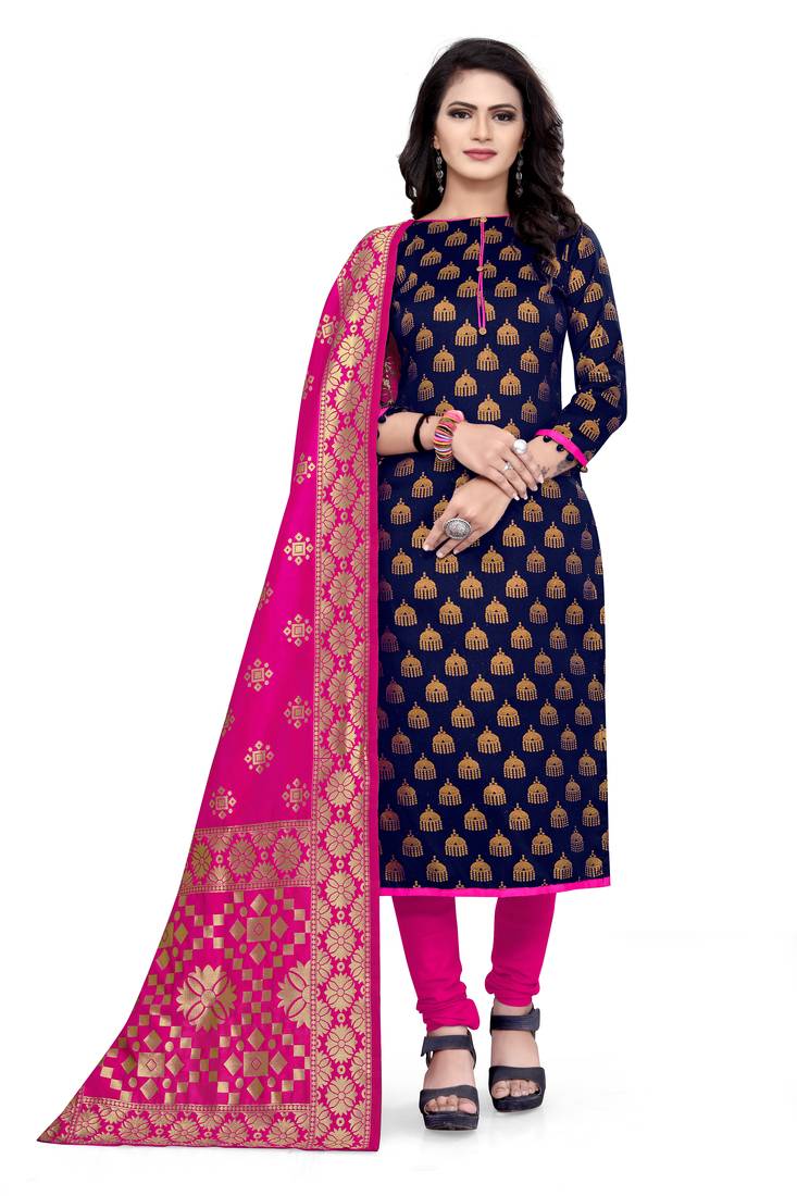 VredeVogel Blue Banarasi silk Unstitched dress material