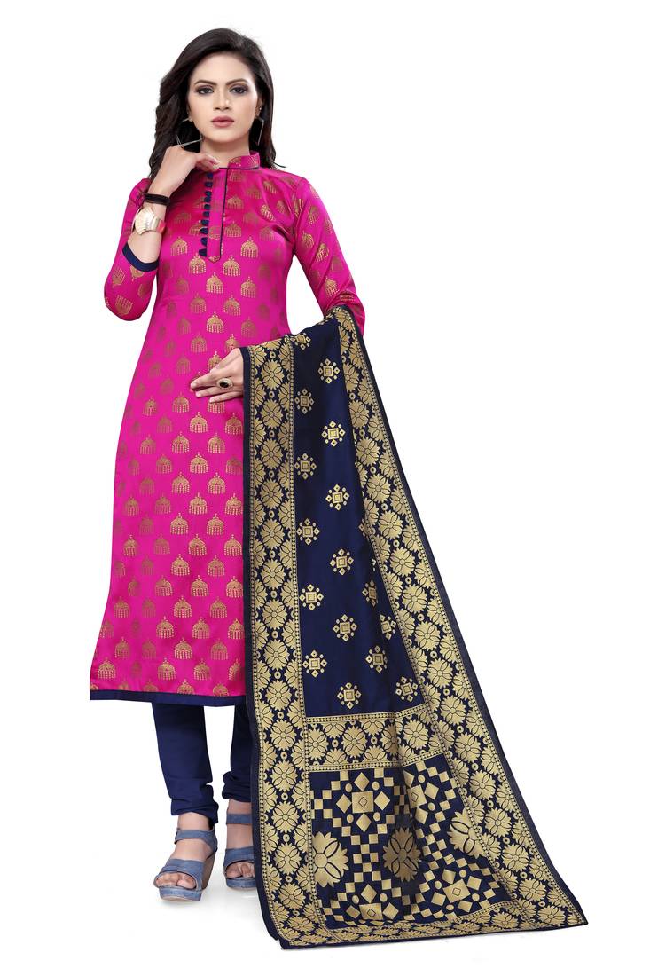  Pink Banarasi silk Unstitched dress material