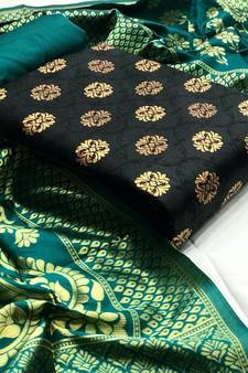  Black green Banarasi silk Unstitched dress material