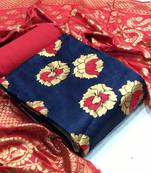 VredeVogel Blue Banarasi silk Unstitched dress material