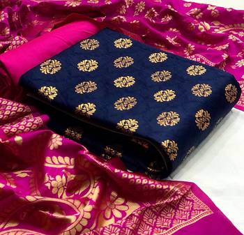  Blue pink Banarasi silk Unstitched dress material 1