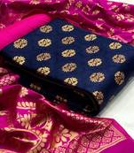  Blue pink Banarasi silk Unstitched dress material
