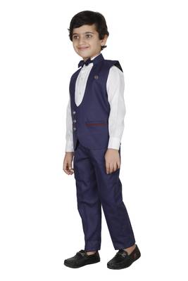 Blue plain cotton silk boys-suit 2