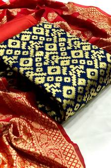  Blue Banarasi silk Unstitched dress material