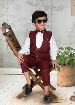 fourfolds boy's maroon 3-piece suit 4
