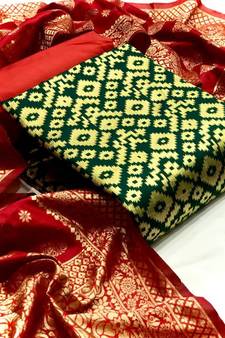  Green Banarasi silk Unstitched dress material