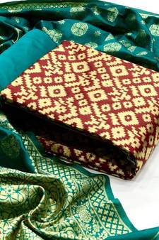  Maroon Banarasi silk Unstitched dress material