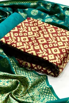  Maroon Banarasi silk Unstitched dress material