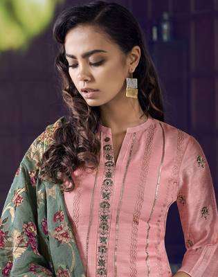 pink silk semi stitched embroidered top & bottom with dupatta 2