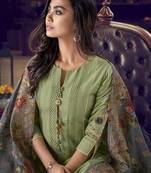 green silk semi stitched embroidered top & bottom with dupatta