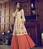 beige Art Silk semi stitched embroidered top & bottom with dupatta