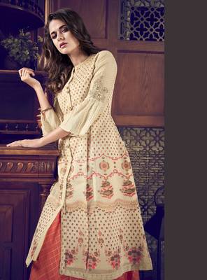 beige Art Silk semi stitched embroidered top & bottom with dupatta 2