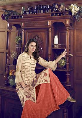 beige Art Silk semi stitched embroidered top & bottom with dupatta 3