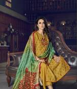 yellow silk semi stitched embroidered top & bottom with dupatta