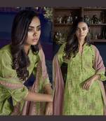 green Art Silk semi stitched embroidered top & bottom with dupatta