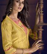 yellow Art Silk semi stitched embroidered top & bottom with dupatta