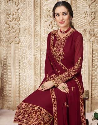 red Georgette unstitched embroidered top & bottom with dupatta 1