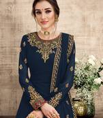 blue Georgette unstitched embroidered top & bottom with dupatta