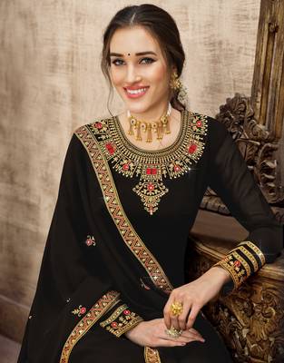 black Georgette unstitched embroidered top & bottom with dupatta 1