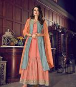 salmon Art Silk semi stitched embroidered top & bottom with dupatta