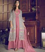 pink Art Silk semi stitched embroidered top & bottom with dupatta