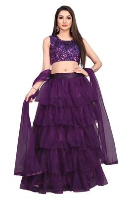 purple embroidered net lehenga-choli with dupatta 1