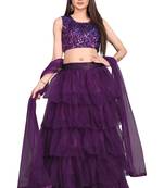 purple embroidered net lehenga-choli with dupatta