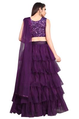 purple embroidered net lehenga-choli with dupatta 2