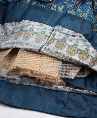 Turquoise embroidered silk semi stitched lehenga 7
