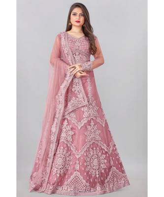 pink embroidered net lehenga-choli with dupatta 1