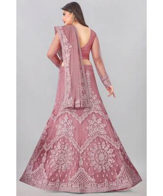 pink embroidered net lehenga-choli with dupatta 2