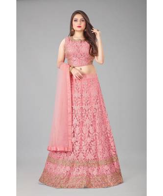 pink embroidered net lehenga-choli with dupatta 1