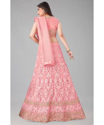 pink embroidered net lehenga-choli with dupatta 2