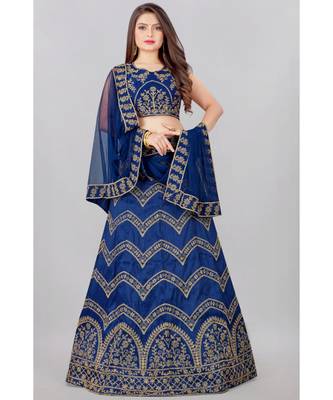 light-royal-blue embroidered silk lehenga-choli with dupatta 1