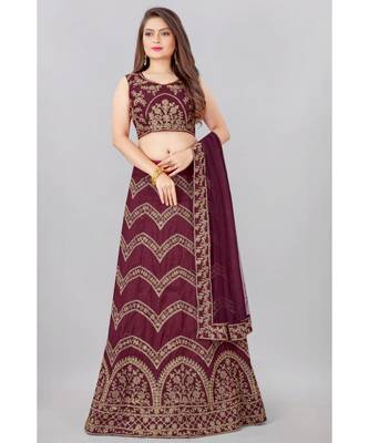 wine embroidered silk lehenga-choli with dupatta 1