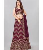 wine embroidered silk lehenga-choli with dupatta