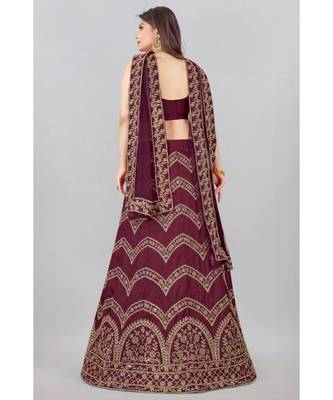 wine embroidered silk lehenga-choli with dupatta 2