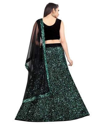 green embroidered velvet lehenga-choli with dupatta 2