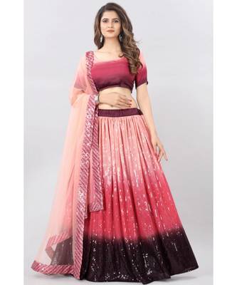 orange embroidered georgette lehenga-choli with dupatta 1
