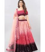 orange embroidered georgette lehenga-choli with dupatta