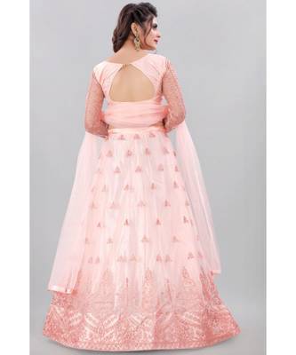 peach embroidered net lehenga-choli with dupatta 2