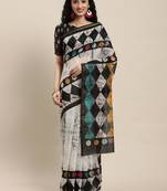 Divaastha White Tie and Dye Linen Blend Saree With Blouse