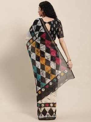 Divaastha White Tie and Dye Linen Blend Saree With Blouse 2