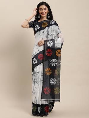 Divaastha Off White Tie and Dye Linen Blend Saree With Blouse 1