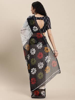 Divaastha Off White Tie and Dye Linen Blend Saree With Blouse 2